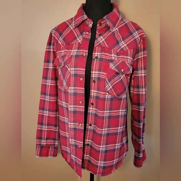 JACHS GIRLFRIEND Red Plaid Shacket, Snap-down, Size Small - Picture 2 of 11